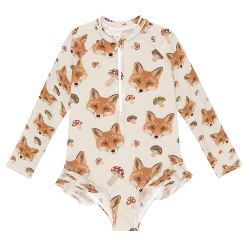 Fox Face Mushroom S Girls Long Sleeve Swimsuits One Piece Zipper Bathing Suit UPF 50+ Rashguard Swimwear Multicoloured