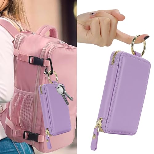 Image of Compatible with MagSafe Wallet,Magnetic Phone Wallet Card Holder for iPhone 17 /16 Pro Max /15 plus /14 Pro /13 /12 Series,PU Leather Zipper Pocket Adjustable Stand-Light Purple