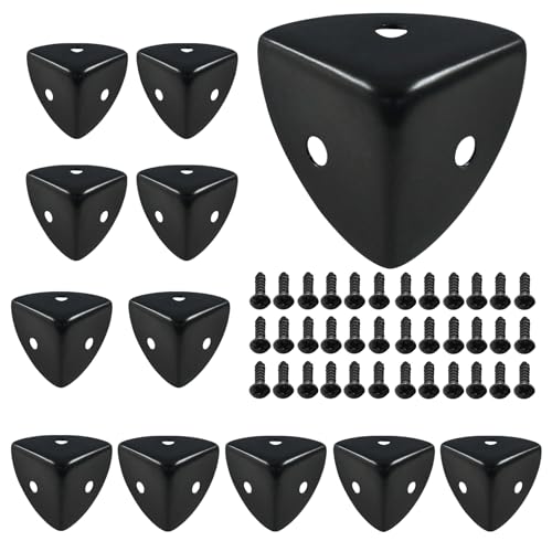 Image of 12 Pcs Metal Corner Protectors Black Edge Guard Furniture Edge Corner Cover Angle Corner Brackets with Mounting Screws for Box Table Cabinet(1 inchx1 inchx1 inch)