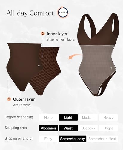 Image of Popilush Shapewear Bodysuit Plunge Deep V Neck Backless Going Out Tank Tops
