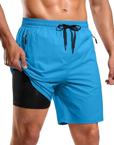 Image of G Gradual Mens Swim Trunks with Compression Liner 7 inch /9'' Quick Dry Board Shorts Swimsuit Bathing Suit for Men Zipper Pockets