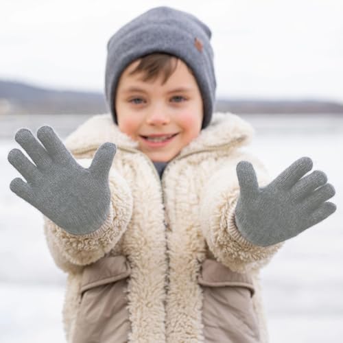 PONCEAU Handschuhe Kinder - Magische Stretch Fingerhandschuhe Winterhandschuhe Warme Gestrickte Fäustlinge Sporthandschuhe Wollhandschuhe 4-11 Jahre für Mädchen & Jungen