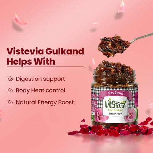 Image of Vistevia Sugar Free Gulkand (Rose Jam), Diabetic and Keto Friendly - Sweetened Naturally with Stevia - Tastes Delicious - Pack of 1 (230GM)
