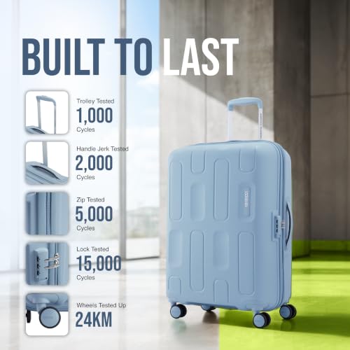 Image of American Tourister Ivy 2.0|Medium Size Check-in Spinner Trolley Bag (68 cm)|360 8 Wheel Travel Luggage|Hard Case Polypropylene (PP) Suitcase|Combination Lock|Blue Frog