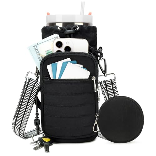 YIQUN Water Bottle Carrier bag with Strap ,Water Bottle Holder with Strap and with Phone Pocket for Walking, Hiking, Cycling