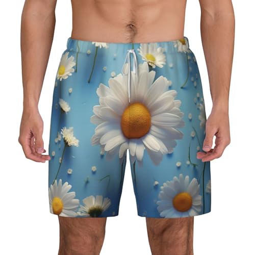 Men's Swim Trunks Quick Dry Board Shorts Cute Daisy Beach Shorts with Pocket Bathing Suits for Men