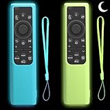 2 Pack Remote Cover for Samsung Smart TV, Silicone Protective Case for Samsung Solar Cell Remote 2021 2022 BN59-01357 BN59-01385 BN59-01265A Anti-Slip Remote Case (Glow Blue + Glow Green)
