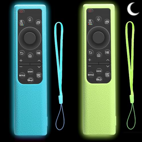 2 Pack Remote Cover for Samsung Smart TV, Silicone Protective Case for Samsung Solar Cell Remote 2021 2022 BN59-01357 BN59-01385 BN59-01265A Anti-Slip Remote Case (Glow Blue + Glow Green)