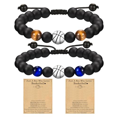 CHROMACRAFT 2 Stück Basketball-Armbänder, Perlenarmbänder, Freundschaftsarmbänder, Verstellbare Armbänder, Kreative Design-Armbänder, Geschenkarmbänder Für Jungen