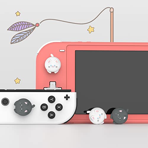 PlayVital Agarres para Pulgar para Nintendo Switch Joycon, Tapas de Joystick de Silicona, Thumb Grips para Switch/OLED/Lite, Protectores de Thumbstick (Linda Gatita-Negro&Blanco) - imagen 3