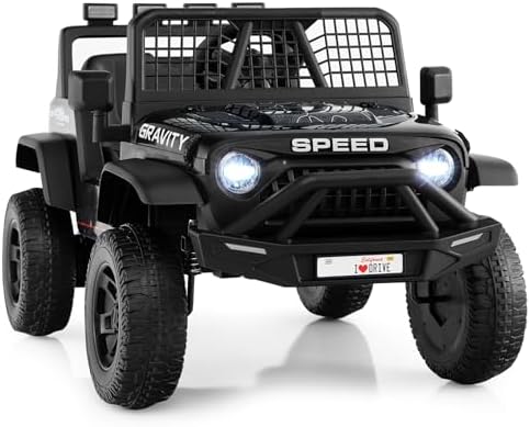 Costzon Ride on Truck, 24V Ride on Toys for Kids, Electric Vehicle with Parent Remote Control, Music, Horn, LED Headlights & Spring Suspension, Kids Car for Boys & Girls Aged 3+ (Black,24V)