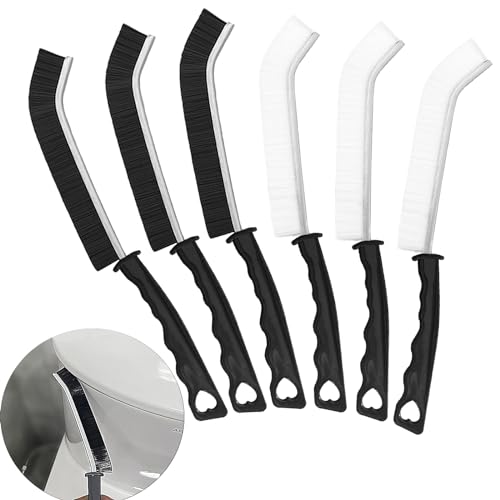 KEYRI 6 Piezas Cepillo Limpieza Grietas Crevice Gap Cleaning Brush， Cepillo de Limpieza se Grietas de Cerdas Duras， Multifunción Cepillo se Limpieza Hogar Adecuado Para Baño, Cocina (3Negro + 3Blanco)