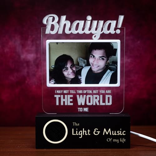 Image of ZOCI VOCI Rakshabandhan Gift for Sister, Cousin Or Sibling Acrylic Personalized Engraved LED Photo Lamp - | Unique Rakhi Gift for Brother (Shine On, Bhaiya, Lamp + BT Speaker)