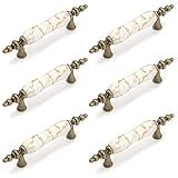 MY MIRONEY 3' Hole Centers Ceramic Handles Pulls Marble Cracks Drawer Pulls Antique Brown Granite Pull Handles Kitchen Cabinet Pulls with Screws Pack of 6