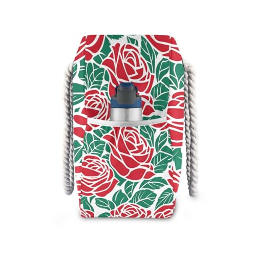 Beach Bag - Large Tote Bags for Women Flower Rose Green Pattern Shoulder Bags Zipper Waterproof Sandproof for Travel Gym Swim Daily3