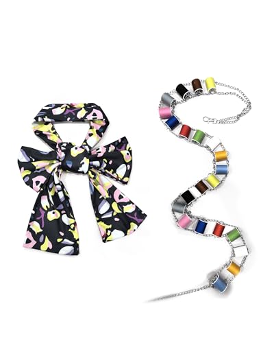 Nahzsai The Hatter Costume Mad Accessories Printed Bow Tie with Colorful Spools Bandolier for Men Women Wonderland Halloween