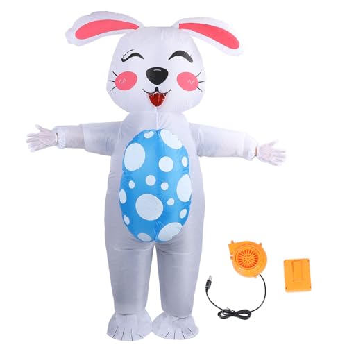 DANAIXZ Disfraz inflable de conejito de Pascua 210T Poliéster Inflable Huevo con traje de conejito Disfraz de fiesta para adultos para Halloween Eventos navideños Carnavales