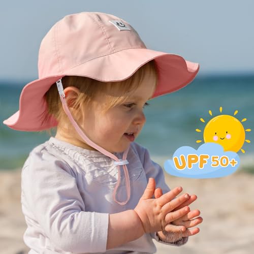Baby Sun Hat with UPF 50+ Sun Protection Toddler Sun Hat Summer Beach Bucket Hats with Wide Brim Age 0-24 Months2