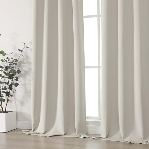 Image of Natural Room Darkening Curtains 108 Inches Long 2 Panels Set, Solid Thermal Insulated Soft Blackout Curtains for Bedroom, Dual Rod Pocket Window Treatments Drapes for Living Room, 2x50Wx108L