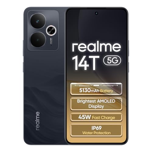 realme 14T 5G Smartphone 8+256GB,Obsidian Black, 6,67 Zoll Bildschirm, 120Hz Display, 5130mAh Akku, 50MP Kamera, MediaTek Dimensity 6300, ArmorShell-Schutz, IP69
