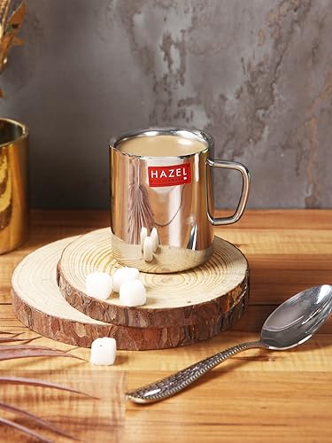 Image of HAZEL Stainless Steel Double Wall Green Tea Coffee Big Sobar Mug, Set of 2, 210 ml (Each)