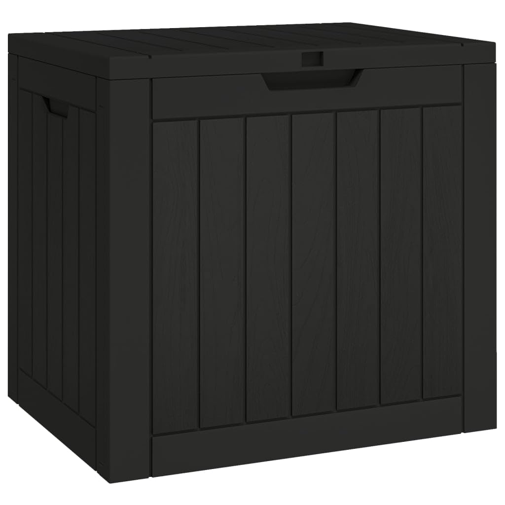 Générique Scatola portaoggetti da giardino nera 118L polipropilene imitazione legno, cassa esterna 55,5 x 43 x 53 cm con coperchio e maniglie laterali