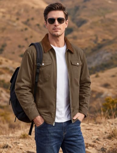 Image of Cotrasen Men's Washed Cotton Work Jacket Quilted Lined Workwear Jackets