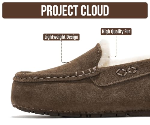 Image of Project Cloud 100% Genuine Leather Slippers for Women - Fur Lined Outdoor Slippers for Women Footwear with Memory Foam - Stylish Womens Moccasin (Cathi)