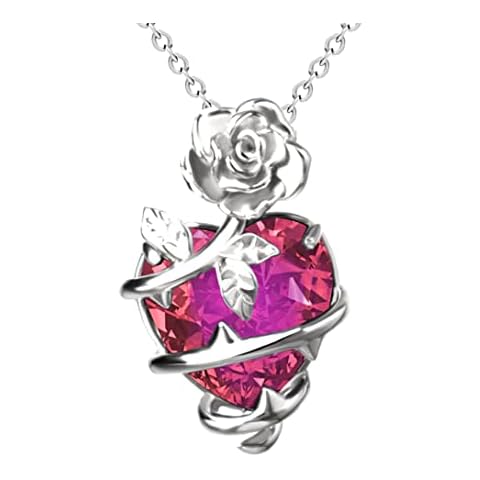 BURLAP LIFE 14K Gold Plated 925 Sterling Silver Love Heart Pendant Necklace for Women with Crystal Gem Stone Birthstone Heart Drop Jewelry Gift for Her 18 Inch Purple Cover