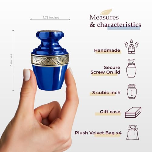 Image of Trupoint Memorials Small Urns for Human Ashes Keepsake, Decorative Mini Cremation Urn for Adult Men and Women, Small Grecian Blue and Gold