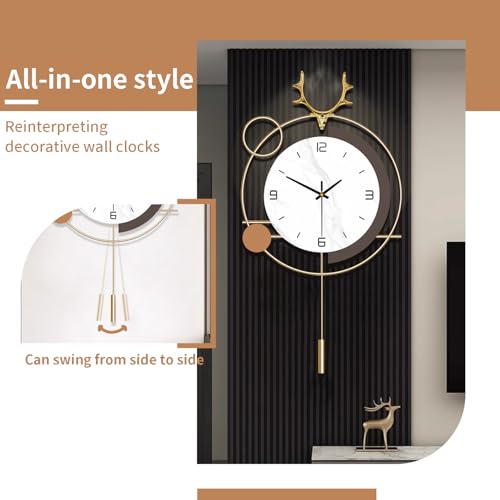 Decorative Silent Quartz Wall Clock with Pendulum, Battery Operated, Large 13x25inch for Living Room, Kitchen, Home, Bathroom, Bedroom Wall Decor