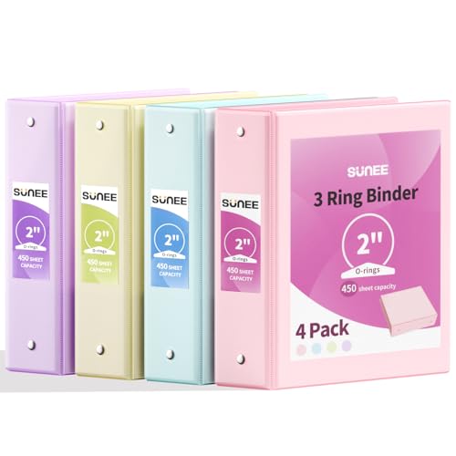 SUNEE 3 Ring Binders 2 Inch 4 Pack