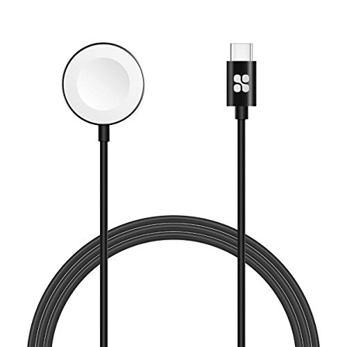 Promate Apple Watch lader op USB-C-kabel, snellader, 5 W, Apple MFi-gecertificeerd magnetisch draadloos oplaadkabel met 1 meter anti-tangle-kabel