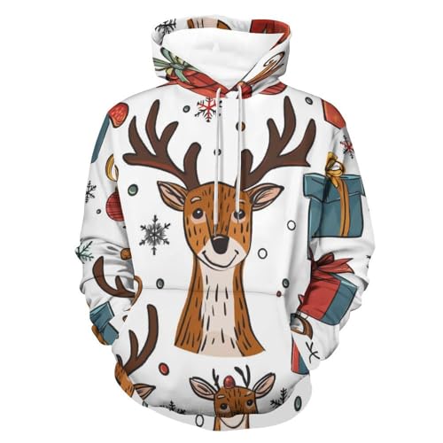 Sweat à capuche cerf de Noël hoodie manches longues homme femme taille S