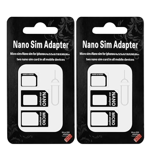 FLLAGG20 | 2X Set Adaptateur Carte SIM 3 en 1, Noir | Compatible Nano, Micro, Standard | avec extracteur Inclus | Conversion Facile pour téléphone Portable...