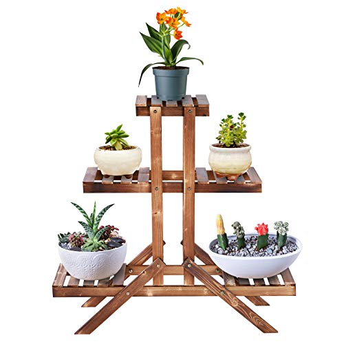 Plant Stand Indoor Outdoor Wooden Flower Display Storage Shelves Rack 3 Tier Ladder Pots Plants Holder for Garden Lawn Patio Office Living Room Balcony Brown