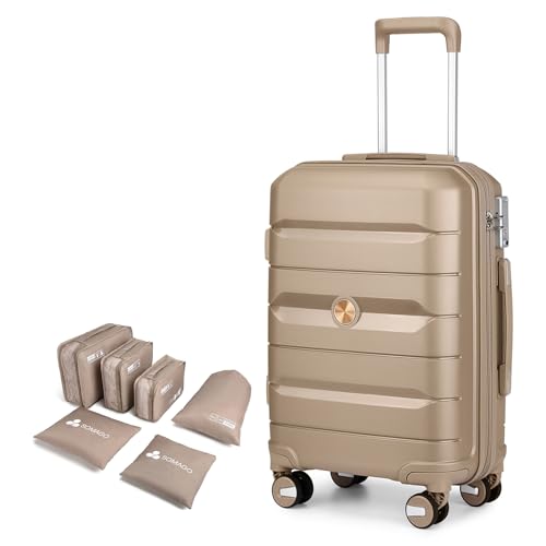 Somago 28 Inch Luggage With Spinner Wheels Hard Shell Polypropylene Suitcase with TSA Lock and YKK Zipper,Noble Golden