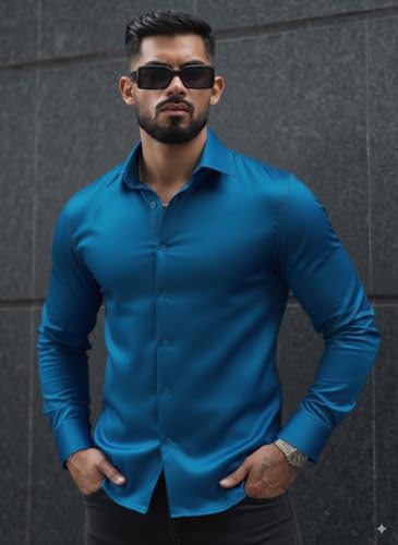 Image of IndoPrimo Men's Stylish Solid Satin Casual Shirt for Men Full Sleeve