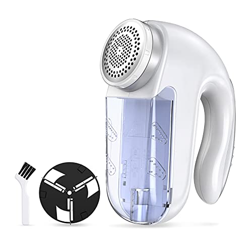 Fabric Shaver Defuzzer, Electric Lint Remover, Sweater Shaver or Clothes and Furniture with Dual Operated by Battery and AC Adapter, 3 Replaceable Stainless Steel Blades, 10000R/Mi