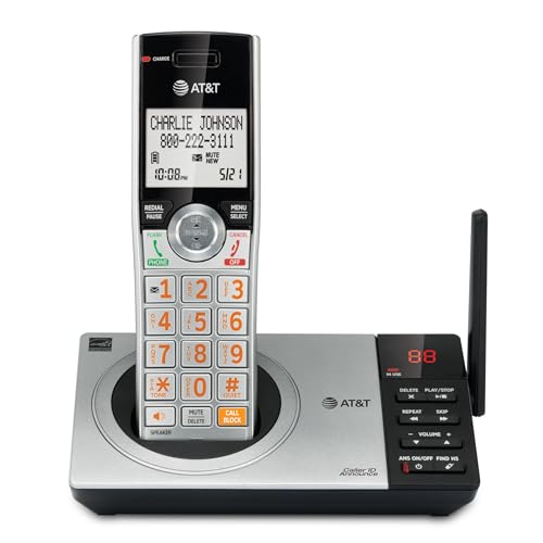 Image of AT&T DECT 6.0 Expandable Cordless Phone with Answering System, Silver /Black with 1 Handset (CL82107)