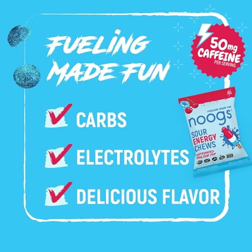 Image of Noogs Sour Energy Chews, Poolside Pop Caffeinated Electrolyte Energy Gummies, 50mg Green Tea Caffeine, Popsicle Flavored Alternative to Running Gels, Vegan & Gluten Free, 12 Pack