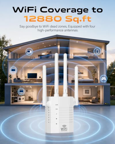 Image of 1200Mbps Dual Band WiFi Extender Signal Booster for Home 12880 Sq.ft | WiFi Extender With Dual Band, 1-Key Setup, Stable 105-Device Connection, Strong Signal Penetration, Ethernet Port Support