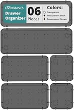LIVINGBASICS Plastic 6 Pcs Unbreakable Kitchen Drawer Cosmetics Organizer/Drawers Organisers/Make Up Organiser/Drawer Divider Tray/Makeup Dresser Tray/Dressing Table Organiser (Transparent Black)