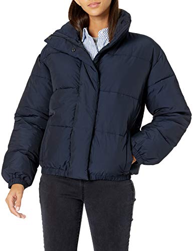 Daily Ritual Women's Relaxed-Fit Mock-Neck Short Puffer Jacket, Navy, Medium