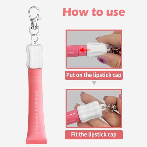 Image of TOOVREN 4PCS lip Gloss Holder Keychain Flexible Silicone lip Balm Keychain Sleeve for Cap 0.55-0.7in Replacement Portable Keychains Accessories for Lanyard or Bag