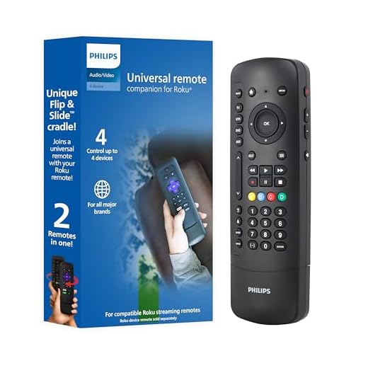 Philips Universal Companion Remote Control for Samsung, Vizio, LG, Sony, Roku, Apple TV, RCA, Panasonic, Smart TVs, Streaming Players, Blu-ray, DVD, 4 Device, Flip & Slide Roku, Black, SRP2024R/27