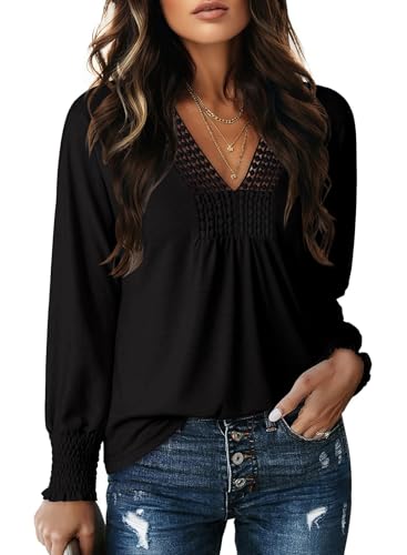 Dokotoo Women's Casual V Neck Long Sleeve Shirts Loose Tunic Tops Business Tee Blouses