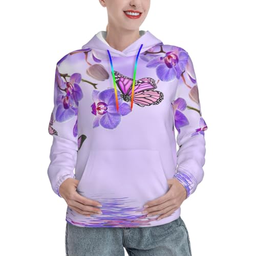 Sweat à capuche violet imprimé papillon graphique avec poche