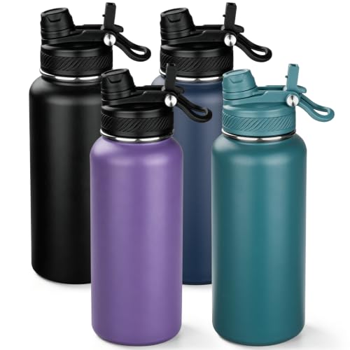 Image of 32 oz Insulated Water Bottle with Leak-proof 2-in-1 Straw and Spout Lid,Stainless Steel Sports Water Bottle with Handle,Double Wall Vacuum Metal Water Flask for Travel(Black-Navy blue-Purple-Indigo,4)