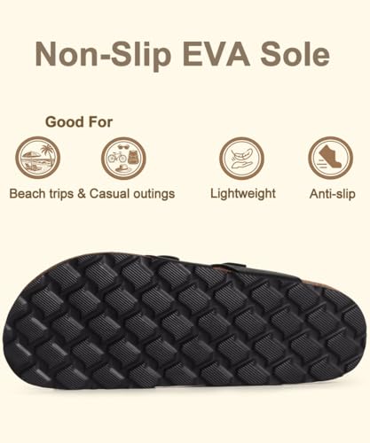 Image of KIDMI Women's Cork Footbed Sandals with Toe Loop, Comfortable Summer Slip-On Slides with Adjustable Buckle